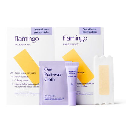 Flamingo Women Face Waxing Kit, Facial Waxing Kit with 20 Wax Strips for Face, 8 Post - Wax Cloths, and 1 Post - Wax Serum, Pack of 2 - 7DAY'S