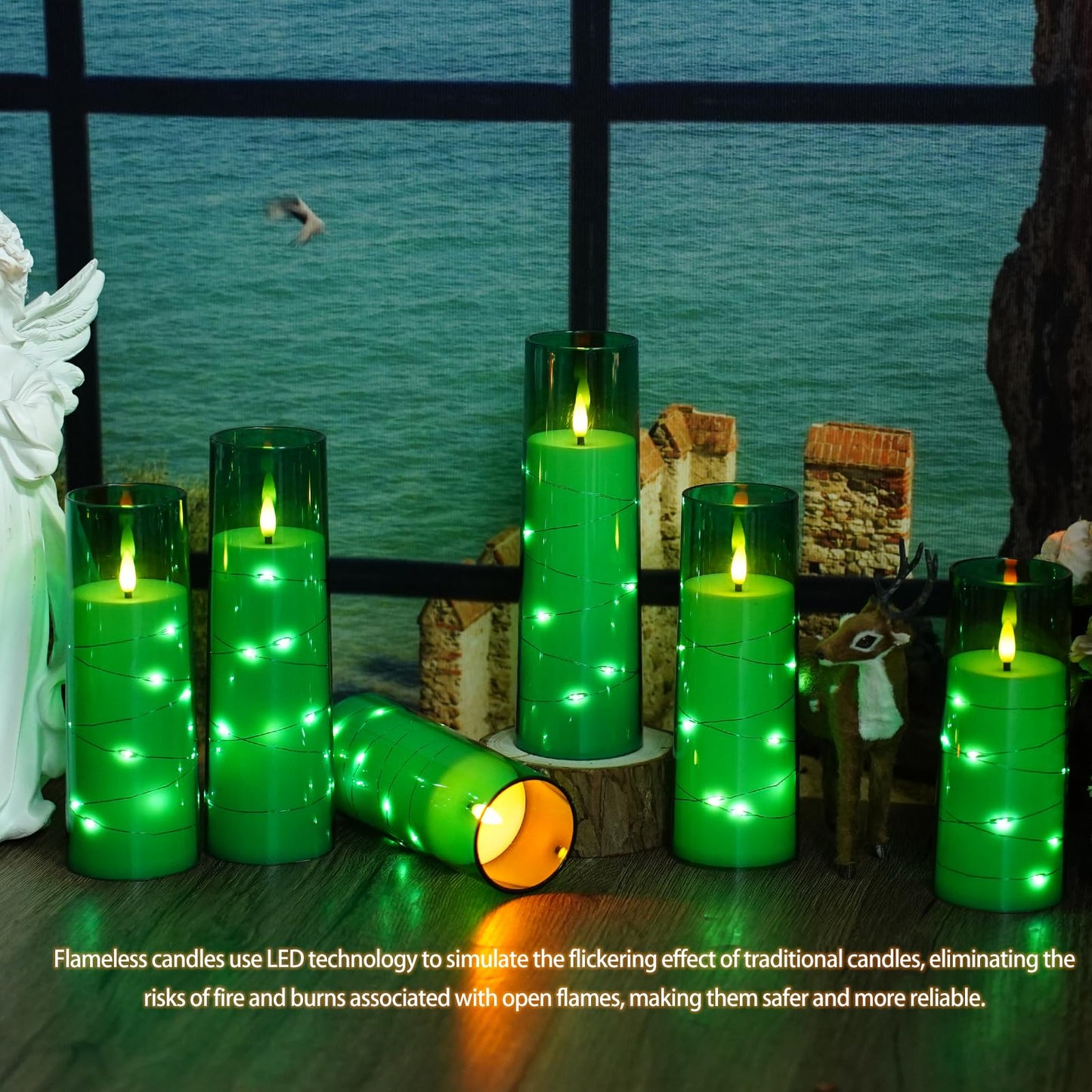 Flickering Flameless LED Candles, 9 Pcs with Embedded Star String, Acrylic LED Pillar Candles with Remote, Suitable for Home Decoration (Grey) - 7DAY'S