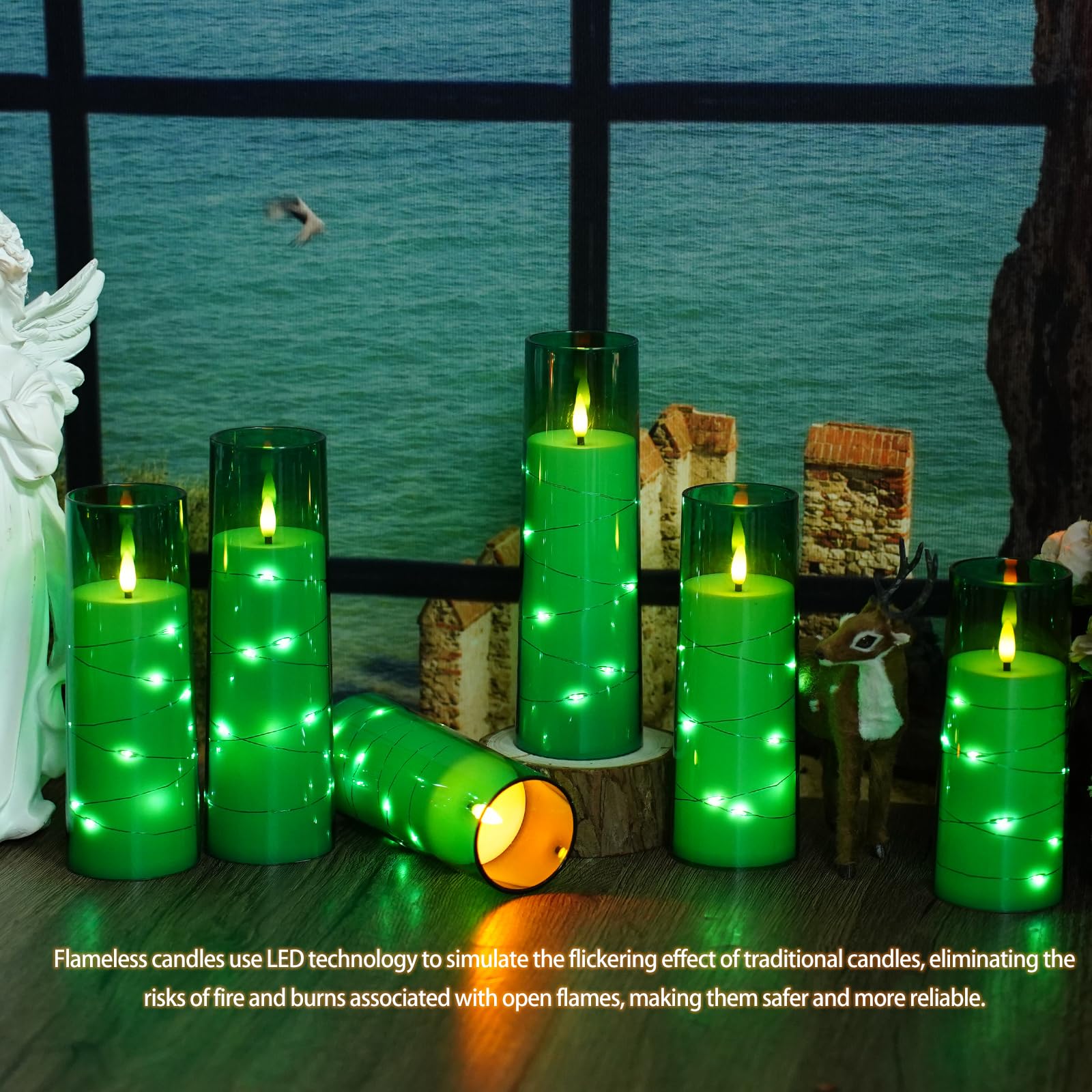 Flickering Flameless LED Candles, 9 Pcs with Embedded Star String, Acrylic LED Pillar Candles with Remote, Suitable for Home Decoration (Grey) - 7DAY'S