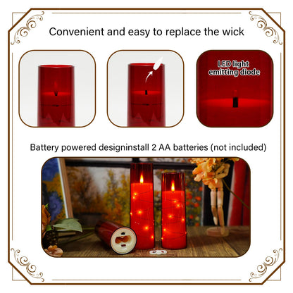 Flickering Flameless LED Candles, 9 Pcs with Embedded Star String, Acrylic LED Pillar Candles with Remote, Suitable for Home Decoration (Grey) - 7DAY'S