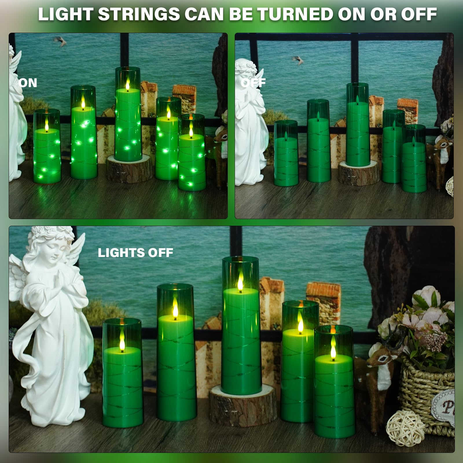 Flickering Flameless LED Candles, 9 Pcs with Embedded Star String, Acrylic LED Pillar Candles with Remote, Suitable for Home Decoration (Grey) - 7DAY'S