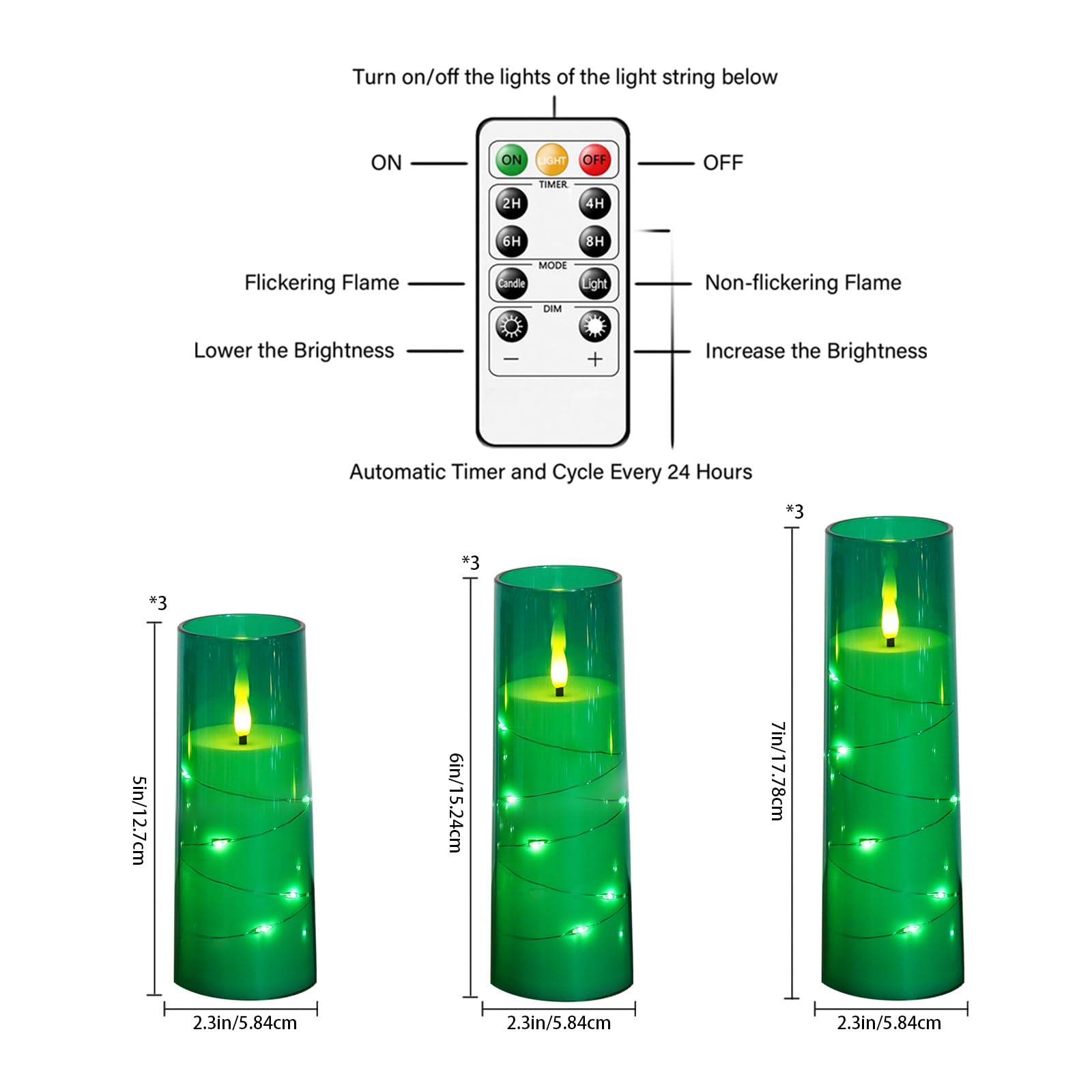 Flickering Flameless LED Candles, 9 Pcs with Embedded Star String, Acrylic LED Pillar Candles with Remote, Suitable for Home Decoration (Grey) - 7DAY'S