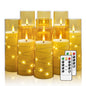Flickering Flameless LED Candles, 9 Pcs with Embedded Star String, Acrylic LED Pillar Candles with Remote, Suitable for Home Decoration (Grey) - 7DAY'S