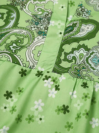 Floral Print Ruffle Hem Dress; Boho Holiday Long Sleeve V - neck Dress; Women's Clothing - 7DAY'S