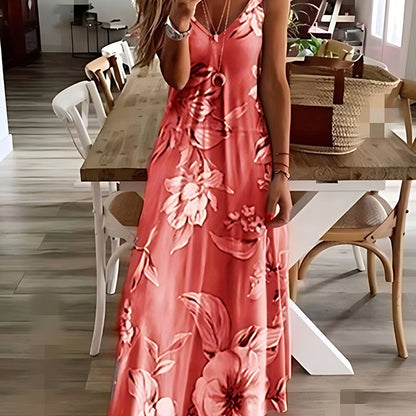 Floral Print Spaghetti Dress; Casual Crew Neck Ankle Cami Dress; Women's Clothing - 7DAY'S