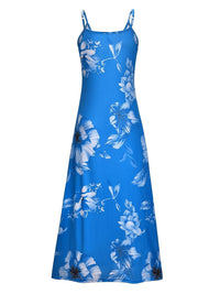 Floral Print Spaghetti Dress; Casual Crew Neck Ankle Cami Dress; Women's Clothing - 7DAY'S
