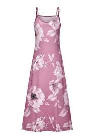 Floral Print Spaghetti Dress; Casual Crew Neck Ankle Cami Dress; Women's Clothing - 7DAY'S