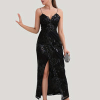 Floral Sequined Dress, Sexy Spaghetti Strap Sleeveless Party Dress, Women's Clothing - 7DAY'S