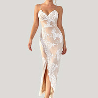 Floral Sequined Dress, Sexy Spaghetti Strap Sleeveless Party Dress, Women's Clothing - 7DAY'S