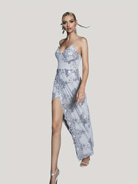 Floral Sequined Dress, Sexy Spaghetti Strap Sleeveless Party Dress, Women's Clothing - 7DAY'S