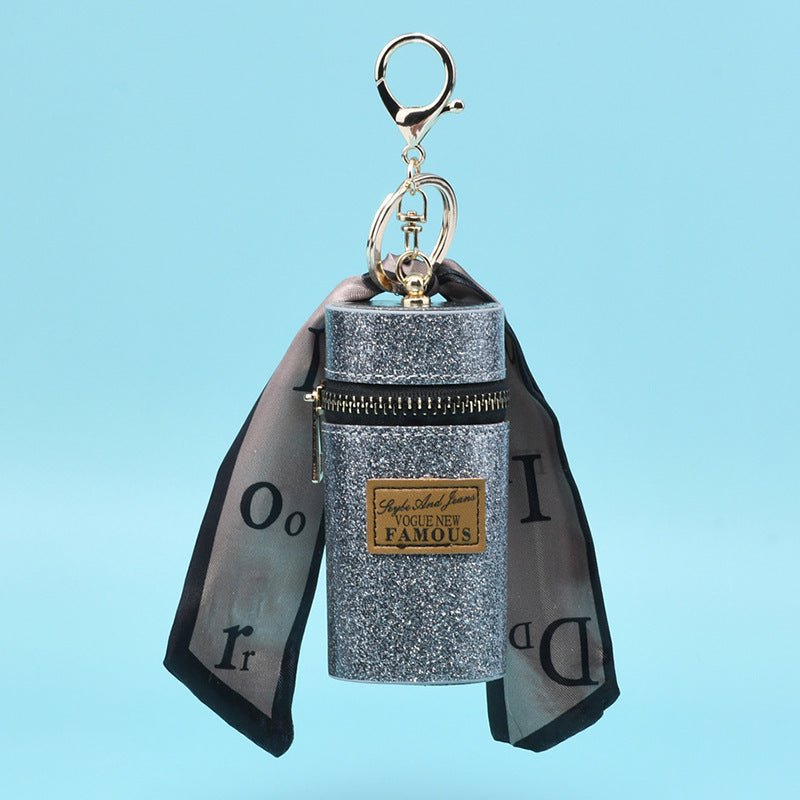 Glitter keychain pouch with scarf accent, fashion accessory for bags or keys