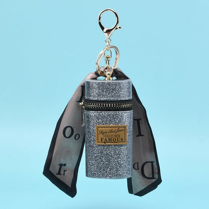 Glitter keychain pouch with scarf accent, fashion accessory for bags or keys
