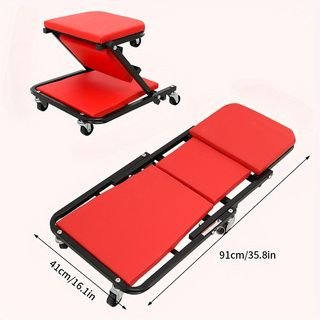 Foldable Creeper, 2 - in - 1 Rolling Garage Z Creeper Car & Seat, 36" Roller Mechanics Under Car Chair, 330 LBS Weight Capacity Heavy Duty - 7DAY'S