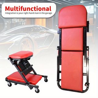 Foldable Creeper, 2 - in - 1 Rolling Garage Z Creeper Car & Seat, 36" Roller Mechanics Under Car Chair, 330 LBS Weight Capacity Heavy Duty - 7DAY'S