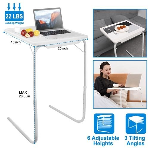 Foldable Tray Table Portable Sofa TV Tray 6 Heights 3 Angles Laptop Desk Adjustable Eating Dinner Coffee for Bed Dorm Home - 7DAY'S