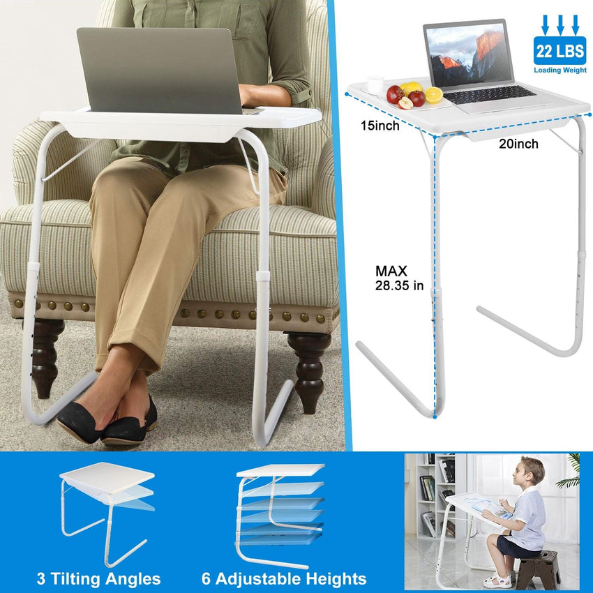 Foldable Tray Table Portable Sofa TV Tray 6 Heights 3 Angles Laptop Desk Adjustable Eating Dinner Coffee for Bed Dorm Home - 7DAY'S