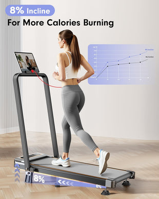 Foldable Treadmill with 8% Incline, Upgrade 3.5HP Low Noise Walking Pad Treadmill with Handle Bar, Trisomy 4 in 1 Portable Under Desk Treadmills for Home/Office, 330 Lbs Capacity, APP & Remote Control - 7DAY'S