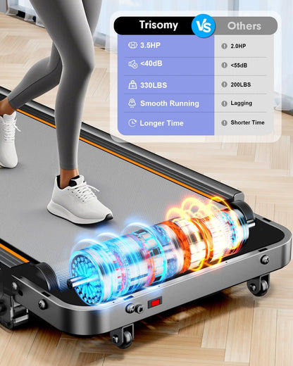 Foldable Treadmill with 8% Incline, Upgrade 3.5HP Low Noise Walking Pad Treadmill with Handle Bar, Trisomy 4 in 1 Portable Under Desk Treadmills for Home/Office, 330 Lbs Capacity, APP & Remote Control - 7DAY'S