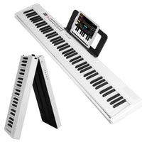 Folding Piano Keyboard 88 Keys Rechargeable Full Size Semi Weighted Piano Digital Electronic Piano with LCD Screen Carry Bag Mic Sheet Music Stand Sticker for Beginners Kids - 7DAY'S