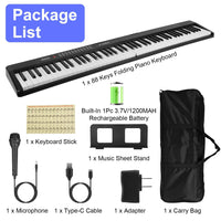 Folding Piano Keyboard 88 Keys Rechargeable Full Size Semi Weighted Piano Digital Electronic Piano with LCD Screen Carry Bag Mic Sheet Music Stand Sticker for Beginners Kids - 7DAY'S