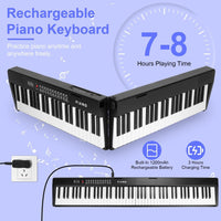 Folding Piano Keyboard 88 Keys Rechargeable Full Size Semi Weighted Piano Digital Electronic Piano with LCD Screen Carry Bag Mic Sheet Music Stand Sticker for Beginners Kids - 7DAY'S