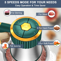 Food Processor, 5 Speed Meat Grinder Electric Food Chopper with 2 Bowls (8 Cup+8 Cup), 4 Bi - Level Blades Mini Kitchen Cutter for Vegetable, Onion, Garlic, Meat, Nuts, and Baby Food (300W Blue - 2L) - 7DAY'S