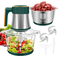 Food Processor, 5 Speed Meat Grinder Electric Food Chopper with 2 Bowls (8 Cup+8 Cup), 4 Bi - Level Blades Mini Kitchen Cutter for Vegetable, Onion, Garlic, Meat, Nuts, and Baby Food (300W Blue - 2L) - 7DAY'S