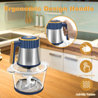 Food Processor, 5 Speed Meat Grinder Electric Food Chopper with 2 Bowls (8 Cup+8 Cup), 4 Bi - Level Blades Mini Kitchen Cutter for Vegetable, Onion, Garlic, Meat, Nuts, and Baby Food (300W Blue - 2L) - 7DAY'S