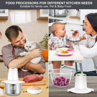 Food Processor, 5 Speed Meat Grinder Electric Food Chopper with 2 Bowls (8 Cup+8 Cup), 4 Bi - Level Blades Mini Kitchen Cutter for Vegetable, Onion, Garlic, Meat, Nuts, and Baby Food (300W Blue - 2L) - 7DAY'S