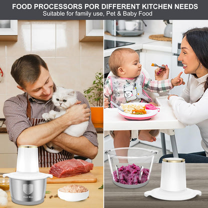 Food Processor, 5 Speed Meat Grinder Electric Food Chopper with 2 Bowls (8 Cup+8 Cup), 4 Bi - Level Blades Mini Kitchen Cutter for Vegetable, Onion, Garlic, Meat, Nuts, and Baby Food (300W Blue - 2L) - 7DAY'S