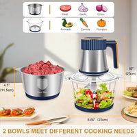 Food Processor, 5 Speed Meat Grinder Electric Food Chopper with 2 Bowls (8 Cup+8 Cup), 4 Bi - Level Blades Mini Kitchen Cutter for Vegetable, Onion, Garlic, Meat, Nuts, and Baby Food (300W Blue - 2L) - 7DAY'S
