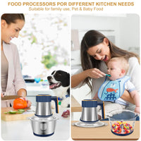 Food Processor, 5 Speed Meat Grinder Electric Food Chopper with 2 Bowls (8 Cup+8 Cup), 4 Bi - Level Blades Mini Kitchen Cutter for Vegetable, Onion, Garlic, Meat, Nuts, and Baby Food (300W Blue - 2L) - 7DAY'S