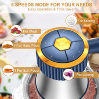 Food Processor, 5 Speed Meat Grinder Electric Food Chopper with 2 Bowls (8 Cup+8 Cup), 4 Bi - Level Blades Mini Kitchen Cutter for Vegetable, Onion, Garlic, Meat, Nuts, and Baby Food (300W Blue - 2L) - 7DAY'S