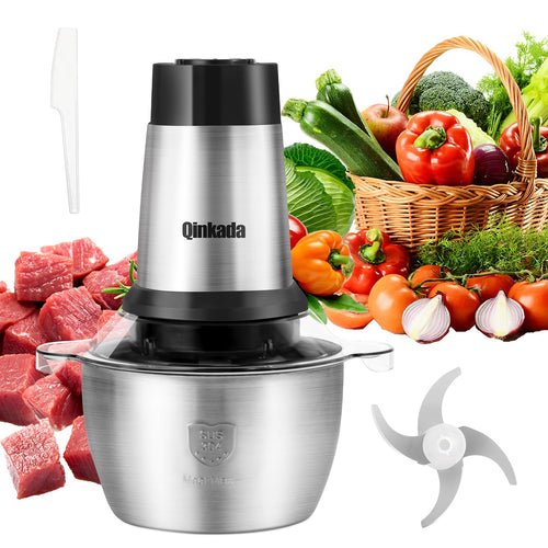 Food Processor, 500W Powerful Meat Grinder, 14Cup Stainless Steel Bowl, 3 Speed Modes 4 Bi-Level Blades for Onion, Meat, Nuts, Fruit, Garlic, Vegetable, Baby Food