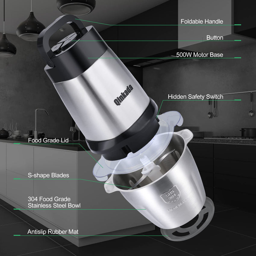 Food Processor, 500W Powerful Meat Grinder, 14Cup Stainless Steel Bowl, 3 Speed Modes 4 Bi - Level Blades for Onion, Meat, Nuts, Fruit, Garlic, Vegetable, Baby Food - 7DAY'S