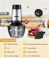 Food Processor, 500W Powerful Meat Grinder, 14Cup Stainless Steel Bowl, 3 Speed Modes 4 Bi - Level Blades for Onion, Meat, Nuts, Fruit, Garlic, Vegetable, Baby Food - 7DAY'S