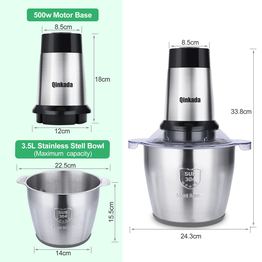 Food Processor, 500W Powerful Meat Grinder, 14Cup Stainless Steel Bowl, 3 Speed Modes 4 Bi - Level Blades for Onion, Meat, Nuts, Fruit, Garlic, Vegetable, Baby Food - 7DAY'S
