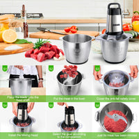 Food Processor, 500W Powerful Meat Grinder, 14Cup Stainless Steel Bowl, 3 Speed Modes 4 Bi - Level Blades for Onion, Meat, Nuts, Fruit, Garlic, Vegetable, Baby Food - 7DAY'S