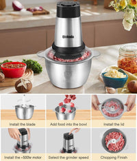 Food Processor, 500W Powerful Meat Grinder, 14Cup Stainless Steel Bowl, 3 Speed Modes 4 Bi - Level Blades for Onion, Meat, Nuts, Fruit, Garlic, Vegetable, Baby Food - 7DAY'S