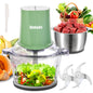 Food Processors with 2 Bowls, 400W Meat Grinder, Food Chopper Electric, 2 Speed, 8Cup Glass and 8Cup 304 Stainless Steel, 2 Blades, Spatula (White) - 7DAY'S