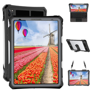 for iPad Pro 11 Case - Black Waterproof Case for iPad Pro 11 Inch 2020 2021 2022 New Clear Full Body Protection Bumper Case Shockproof Dustproof with Ring Stand Strap Built in Pen Holder