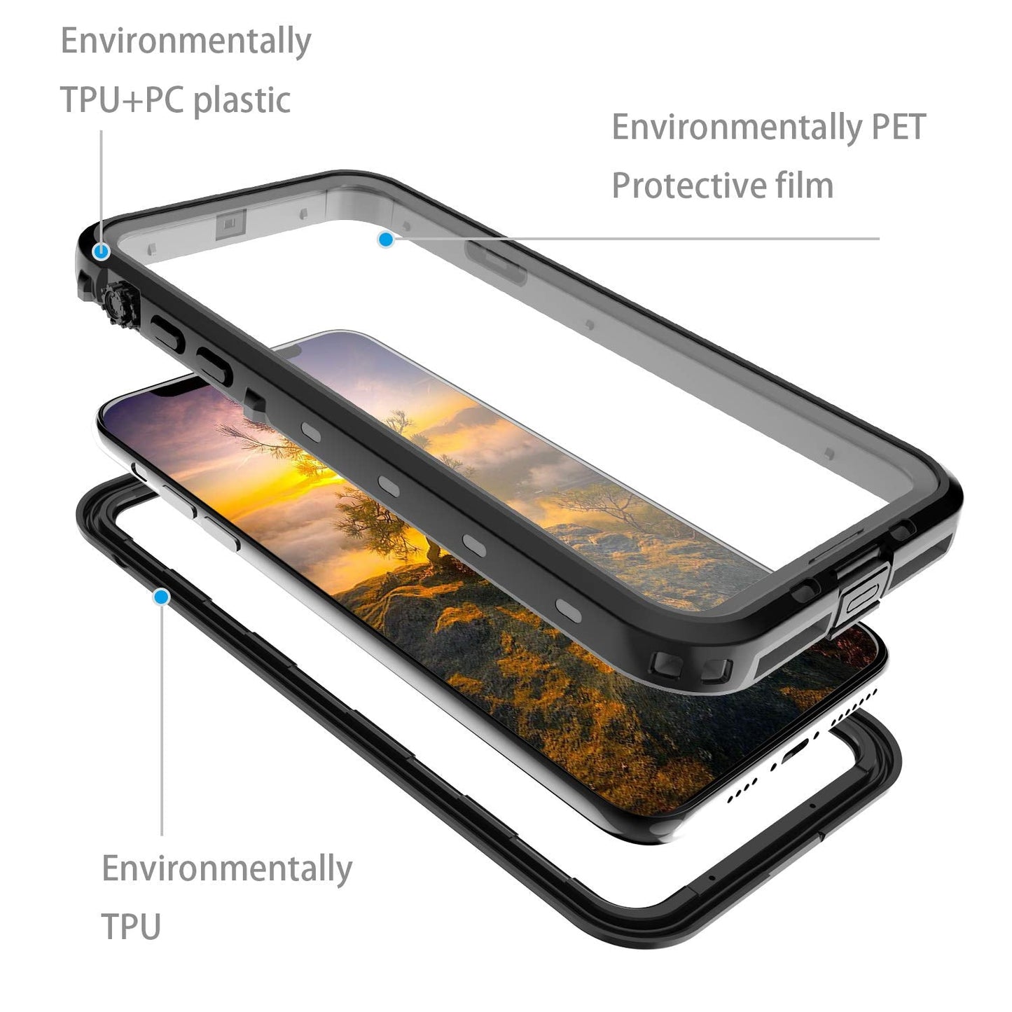 for Waterproof iPhone 11 Pro Max Case - Full Body Bumper Case Waterproof Rugged Protection with Built - in Screen Black - 7DAY'S