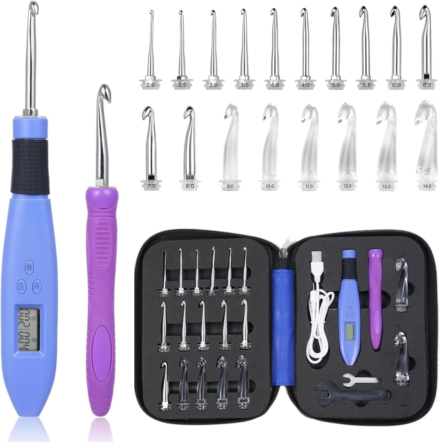Foxyoo Crochet Hooks Set - 18 Pcs Interchangeable Ergonomic Crochet Hook Kit for Crocheting Beginners and Enthusiasts - 7DAY'S