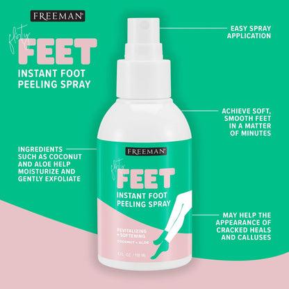Freeman Flirty Feet Instant Foot Peeling Spray, Exfoliating Foot Mask For Summer, Moisturizing & Smooth Dry, Cracked Heels, Remove Dead Skin Quickly, Cruelty - Free & Vegan, 4 fl.oz./ 118 ml Bottle - 7DAY'S
