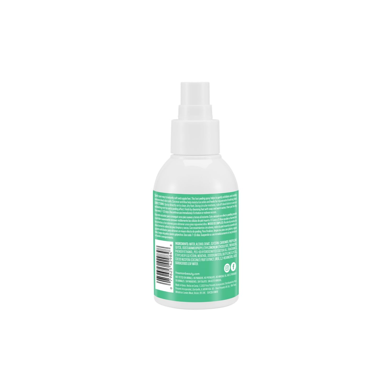 Freeman Flirty Feet Instant Foot Peeling Spray, Exfoliating Foot Mask For Summer, Moisturizing & Smooth Dry, Cracked Heels, Remove Dead Skin Quickly, Cruelty - Free & Vegan, 4 fl.oz./ 118 ml Bottle - 7DAY'S