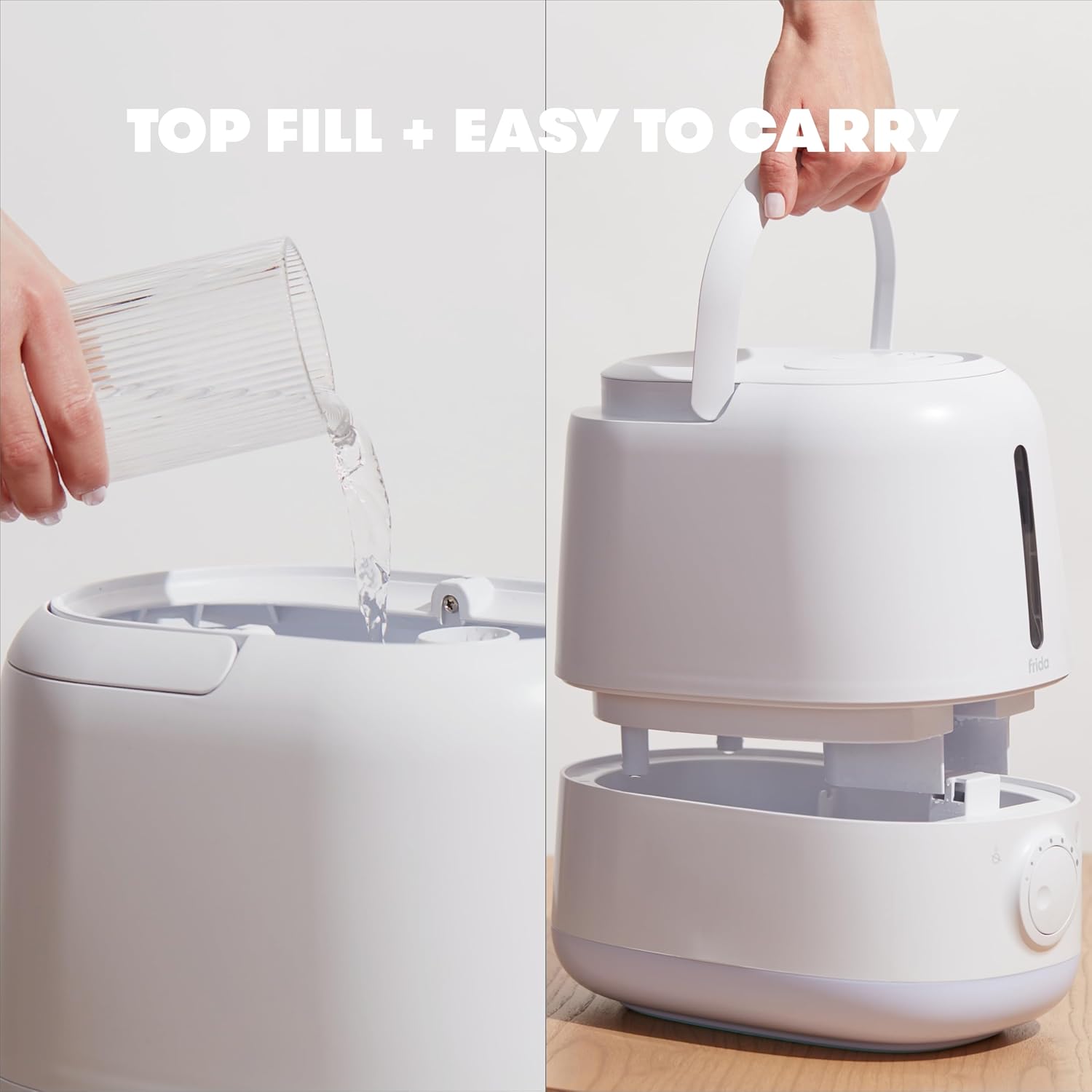 Frida Baby 3 - in - 1 XL Top Fill Humidifier for Bedroom, Allergy Relief, 6L Tank Cool Mist Humidifier for Large Rooms + Diffuser, Nightlight, Auto Shut - Off, Quiet, Carry Handle, Essential Oil Diffuser - 7DAY'S