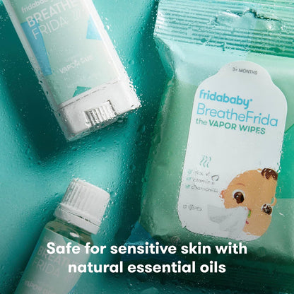 Frida Baby Breathe Easy Kit Sick Day Baby Essentials - Vapor Wipes, Vapor Rub + Organic Vapor Drops to Help Baby Breathe Easy, Natural Baby Congestion Relief - 7DAY'S