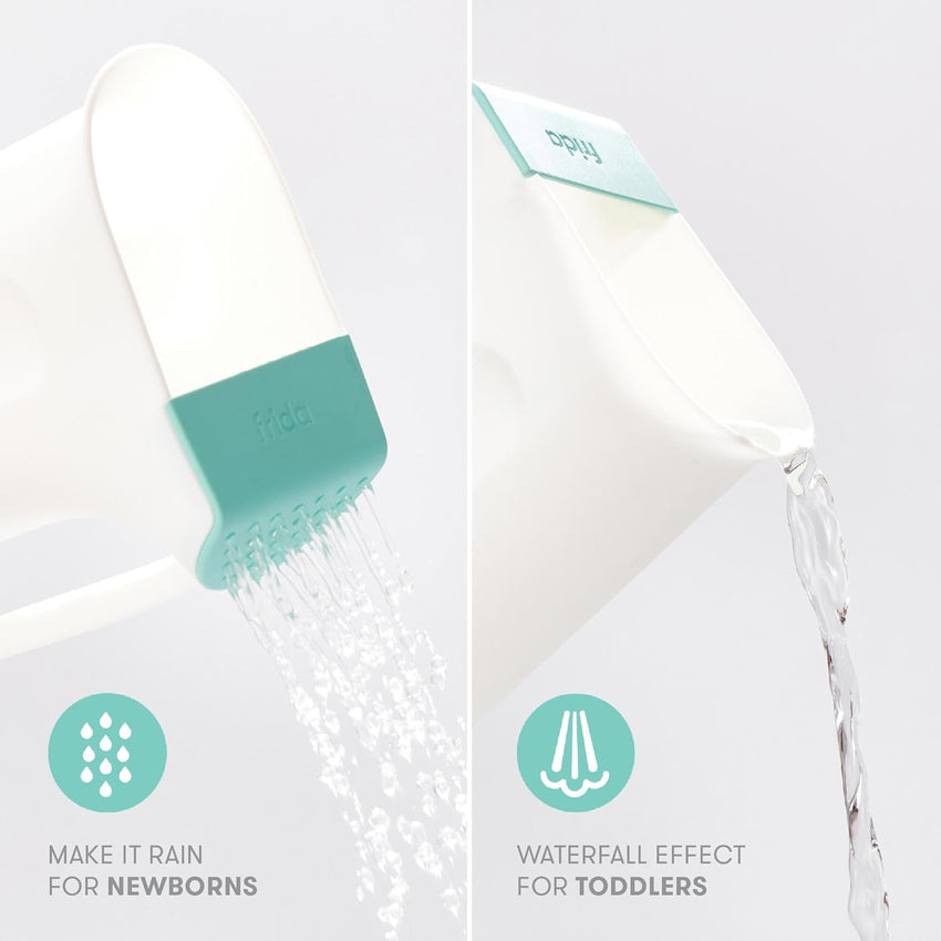 Frida Baby Control The Flow Bath Rinse Cup, Tear Free Rinser to Wash Hair and Body with Easy Grip Handle and Removable Rain Shower, Made in USA - 7DAY'S