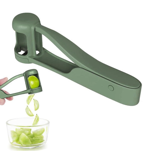Fruit Slicer for Grapes & Small Fruits - Stainless Steel Cutter for Cherry Tomatoes, Strawberries, Blueberries, Easy - Use Kitchen Gadget for Salads, Cake Decor（Super good qualiey） (Green)