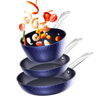 Frying Pan Sets Non Stick 3Pieces Blue 3D Diamond Cookware - 7DAY'S